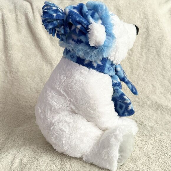 The Polar Express White Bear 11” Plush Blue Hat Scarf  Christmas Winter Toy - Picture 3 of 6